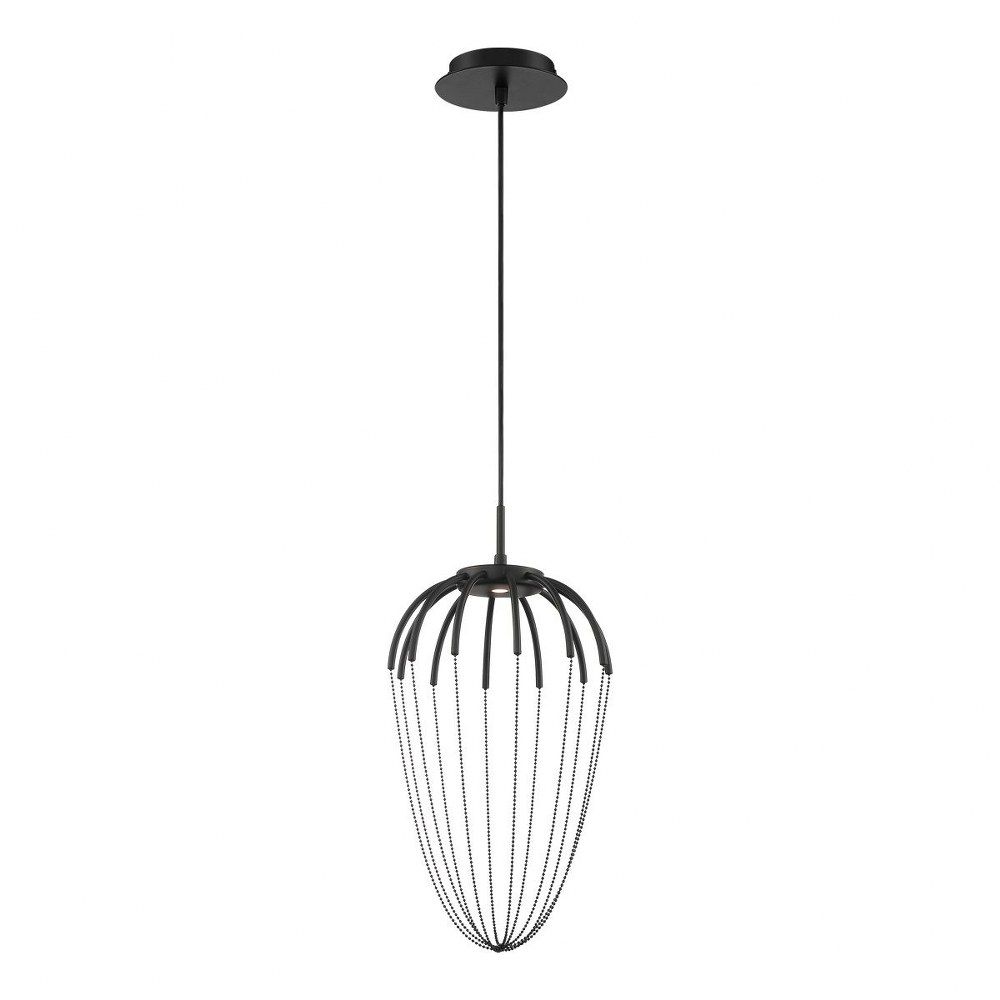 Eurofase Lighting-39325-020-Frusta - 8W 1 LED Pendant in Scandinavian Transitional Style - 9.75 Inches Wide by 20 Inches High   Black Finish with Beaded Chain Cage Shade