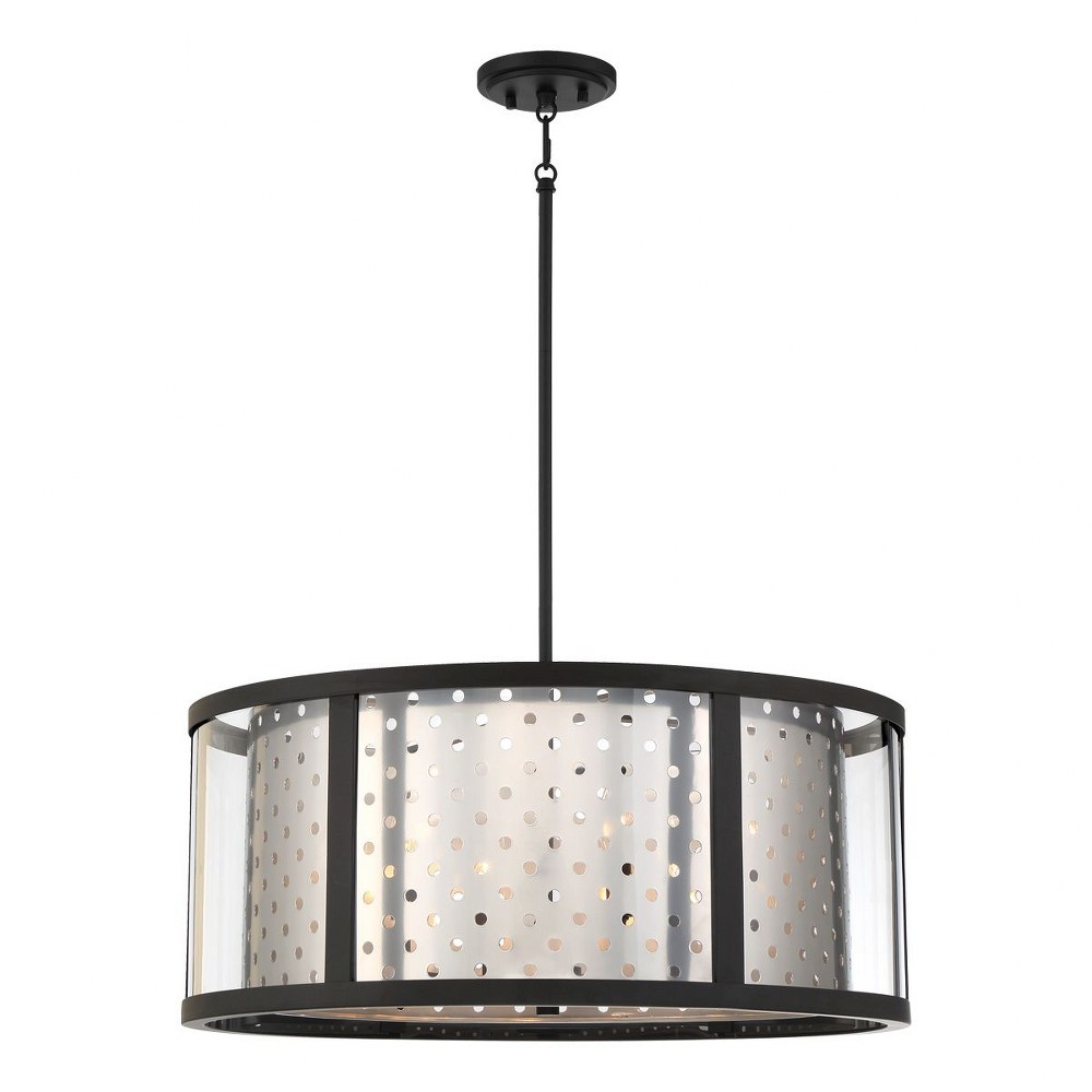 Eurofase Lighting-39416-018-Grado - 6 Light Pendant   Chrome Finish with Clear Glass with Stamped Metallic Sheet Shade