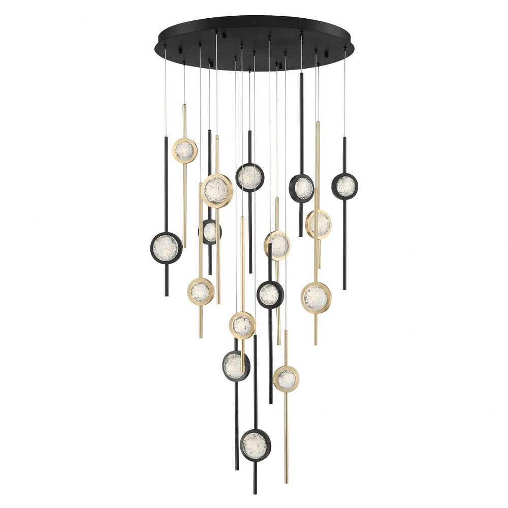 Eurofase Lighting-39465-030-Barletta - 90W 16 LED Chandelier in Posh & Luxe Modern Style - 32 Inches Wide by 23.5 Inches High   Black and Brass Anodized Aluminum Finish with Clear Seeded Glass
