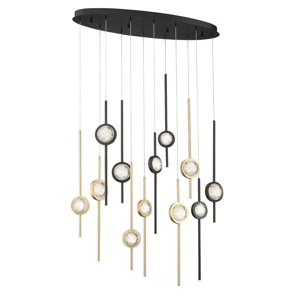 Eurofase Lighting-39466-037-Barletta - 68W 12 LED Chandelier in Posh & Luxe Modern Style - 12 Inches Wide by 23.5 Inches High Black/Brass Anodized Aluminum  Black Anodized Aluminum Finish with Clear S