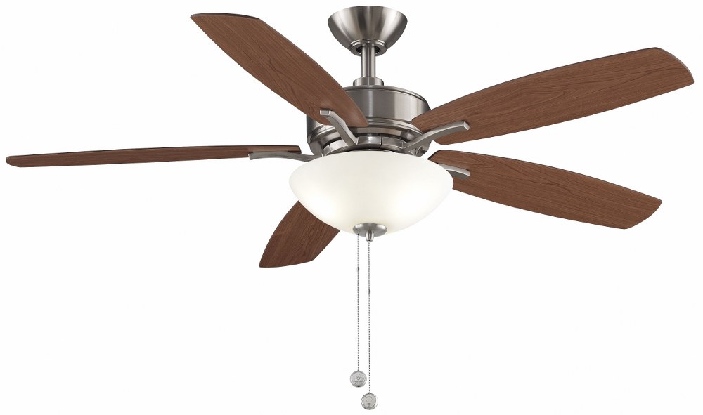 Fanimation Fans-FP6285BBN-Aire Deluxe 5 Blade Ceiling Fan with Pull Chain Control and Includes Light Kit - 52 Inches Wide by 16.85 Inches High Brushed Nickel  Matte White Finish with Matte White Blade