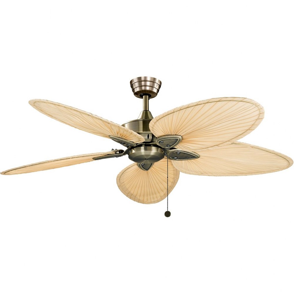 Fanimation Fans-FP7500AB-Windpointe 5 Blade Ceiling Fan with Pull Chain Control - 44 Inches Wide by 14.82 Inches High   Antique Brass Finish with Narrow Oval Natural Palm Blade
