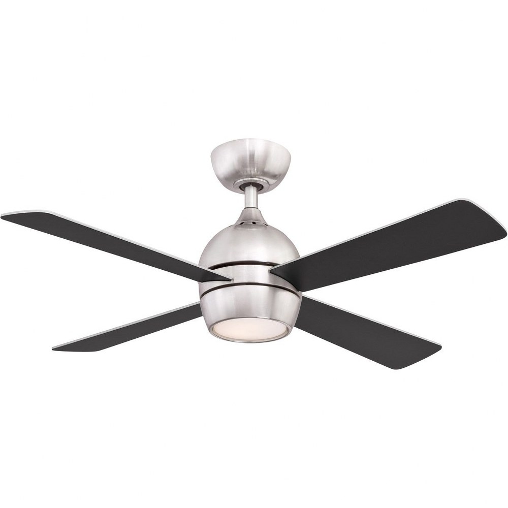 Fanimation Fans-FP7644BN-Kwad 4 Blade Ceiling Fan with Handheld Control and Includes Light Kit - 44 Inches Wide by 15.05 Inches High Brushed Nickel  Black Finish with Black Blade Finish with Opal Fros