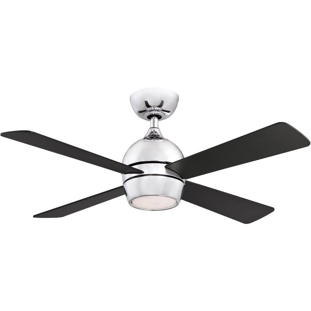 Fanimation Fans-FP7644CH-Kwad 4 Blade Ceiling Fan with Handheld Control and Includes Light Kit - 44 Inches Wide by 15.05 Inches High Chrome  Black Finish with Black Blade Finish with Opal Frosted Glas