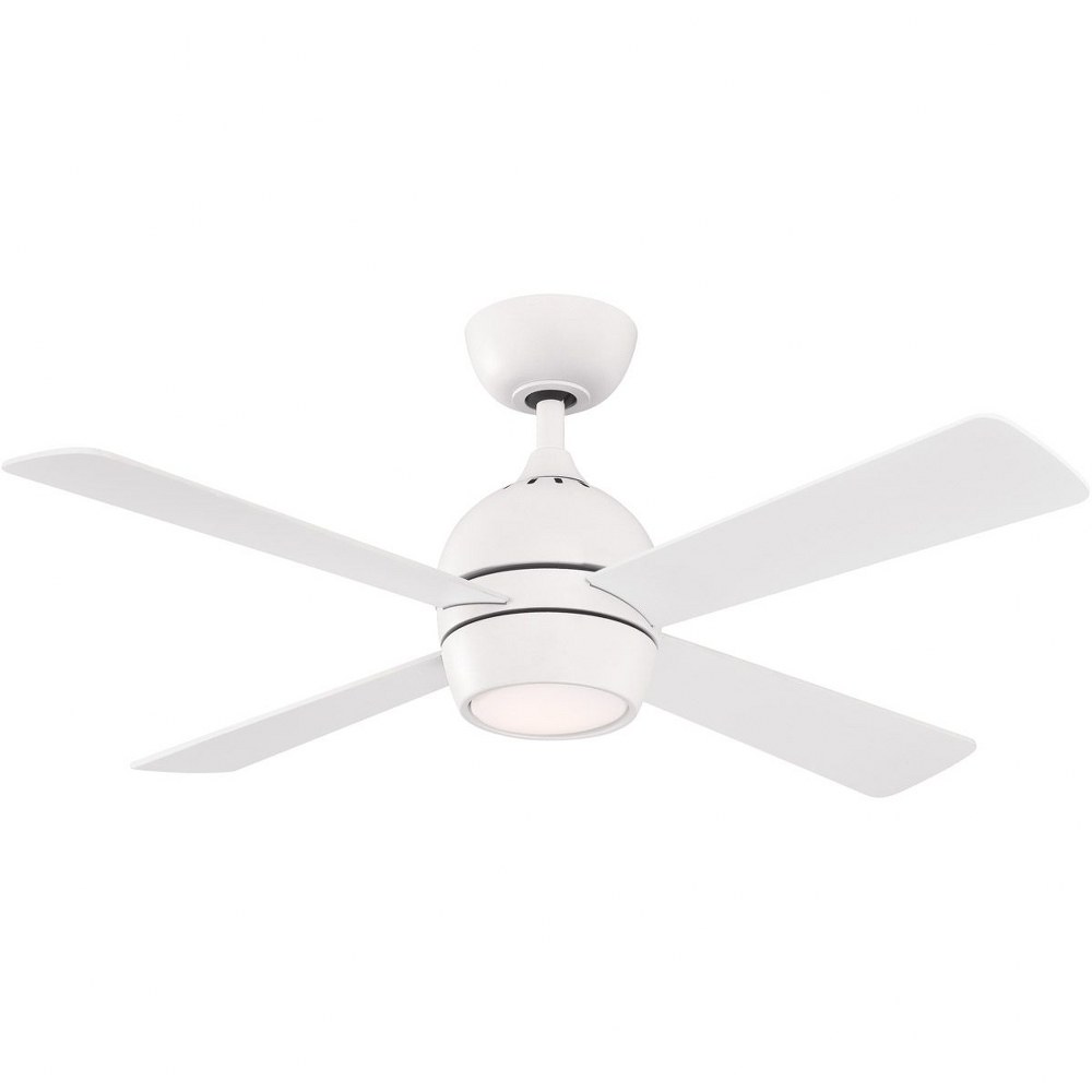 Fanimation Fans-FP7644MW-Kwad 4 Blade Ceiling Fan with Handheld Control and Includes Light Kit - 44 Inches Wide by 15.05 Inches High Matte White  Black Finish with Black Blade Finish with Opal Frosted