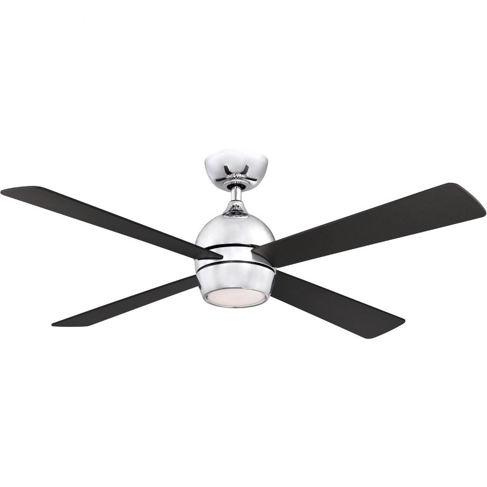 Fanimation Fans-FP7652CH-Kwad 4 Blade Ceiling Fan with Handheld Control and Includes Light Kit - 52 Inches Wide by 15.05 Inches High Chrome  Black Finish with Black Blade Finish with Opal Frosted Glas