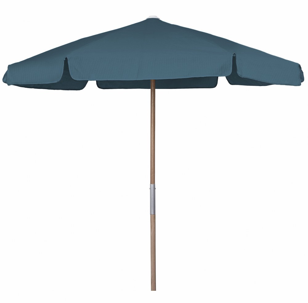 Fiberbuilt Umbrellas-7BPU-6R-WDO-TX-Teal-7.5 Foot Hexagon 6 Rib Push Up Beach Umbrella Teal Finish Natural Oak Finish Vinyl Weave Fabric