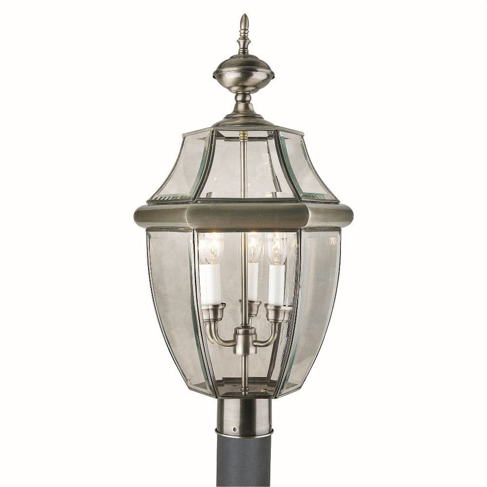 Forte Lighting-1604-03-34-Cambridge - 3 Light Outdoor Post Lantern-24 Inches Tall and 12 Inches Wide   Antique Pewter Finish with Clear Beveled Glass