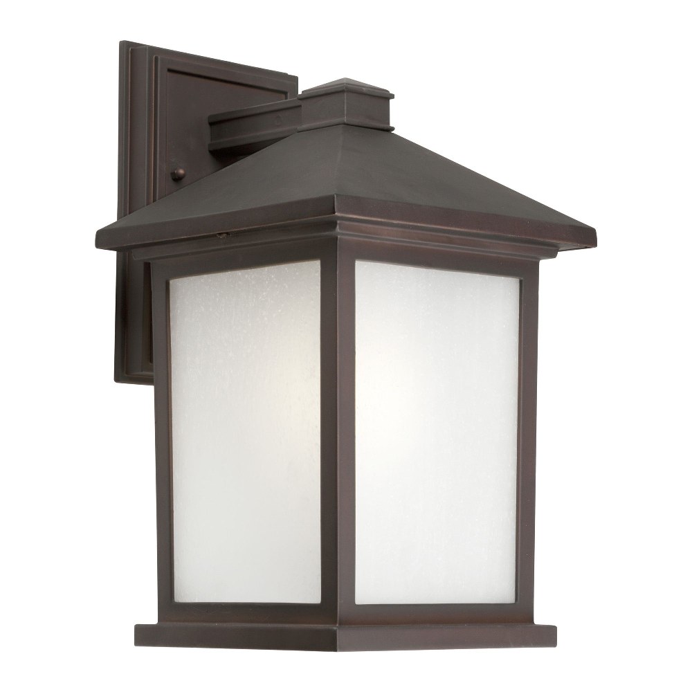 Forte Lighting-17020-01-32-Cardiff - 1 Light Outdoor Wall Lantern-13.5 Inches Tall and 8 Inches Wide   Antique Bronze Finish with Frosted Seeded Glass