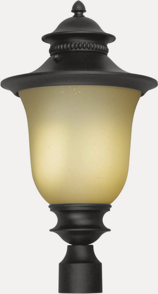 Forte Lighting-17031-01-04-Holloway - 1 Light Outdoor Post Lantern-21 Inches Tall and 12 Inches Wide   Black Finish with Umber Seeded Glass