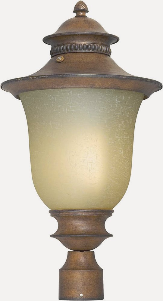 Forte Lighting-17031-01-41-Holloway - 1 Light Outdoor Post Lantern-21 Inches Tall and 12 Inches Wide   Rustic Sienna Finish with Umber Linen Glass