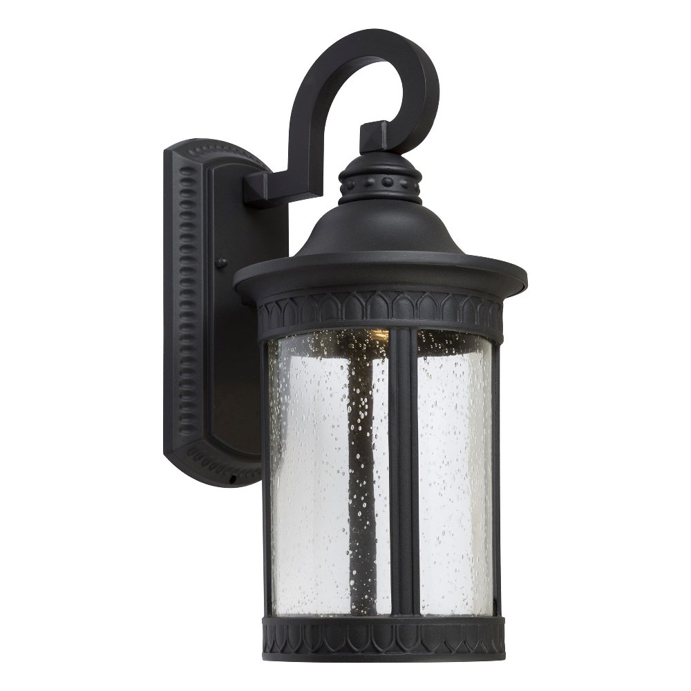 Forte Lighting-17101-04-Bourne - 11W 1 LED Outdoor Wall Lantern-16.25 Inches Tall and 7.5 Inches Wide Black  Black Finish with Clear Seeded Glass