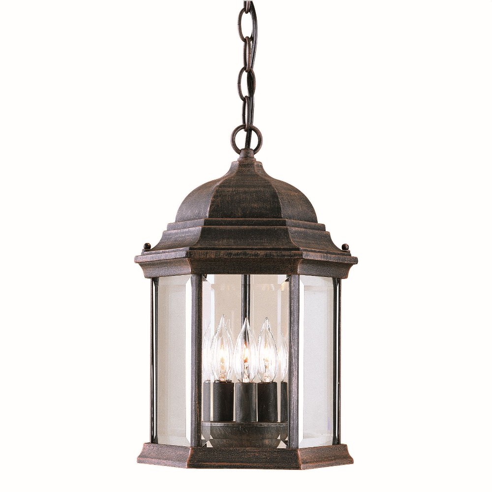 Forte Lighting-1711-03-28-Chester - 3 Light Outdoor Pendant-15 Inches Tall and 9.5 Inches Wide   Painted Rust Finish with Clear Beveled Glass