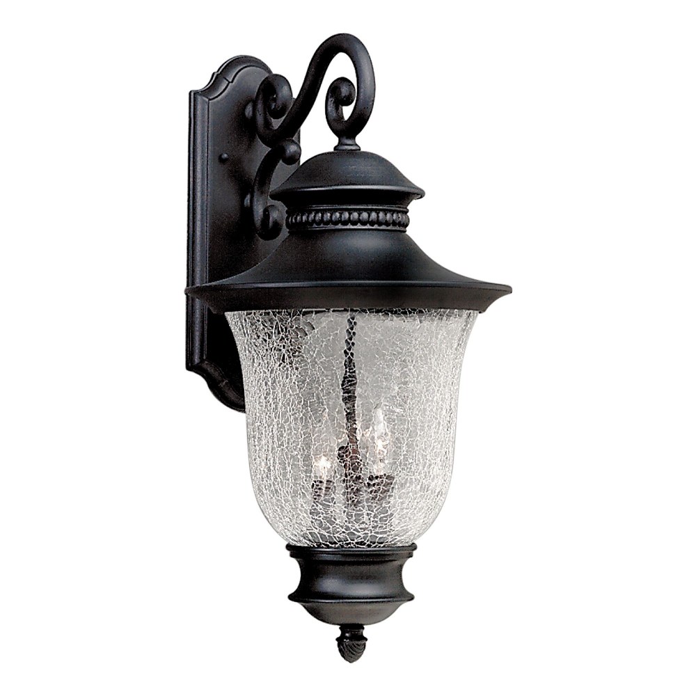 Forte Lighting-1726-03-04-Holloway - 3 Light Outdoor Wall Lantern-23 Inches Tall and 12 Inches Wide   Black Finish with Clear Crackle Glass