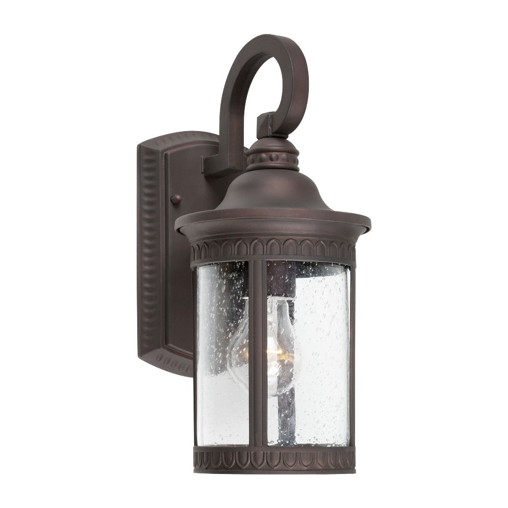 Forte Lighting-1770-01-32-Bourne - 1 Light Outdoor Wall Lantern-13.5 Inches Tall and 6 Inches Wide   Bordeaux Finish with Umber Seeded Glass