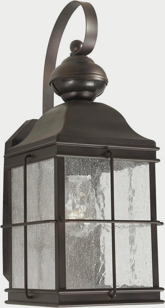 Forte Lighting-18006-01-32-Essex - 1 Light Outdoor Wall Lantern with Dusk to Dawn Motion Sensor-13.25 Inches Tall and 6 Inches Wide   Antique Bronze Finish with Clear Seeded Glass