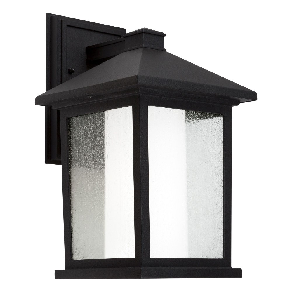 Forte Lighting-1857-01-04-Cardiff - 1 Light Outdoor Wall Lantern-13.5 Inches Tall and 8 Inches Wide   Black Finish with Clear Seeded/Frosted White Glass