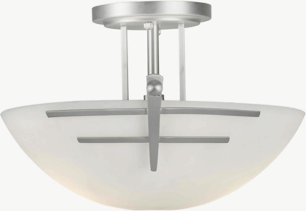 Forte Lighting-2231-02-55-Simi - 2 Light Semi-Flush Mount-8 Inches Tall and 15 Inches Wide   Brushed Nickel Finish with Satin Opal Glass