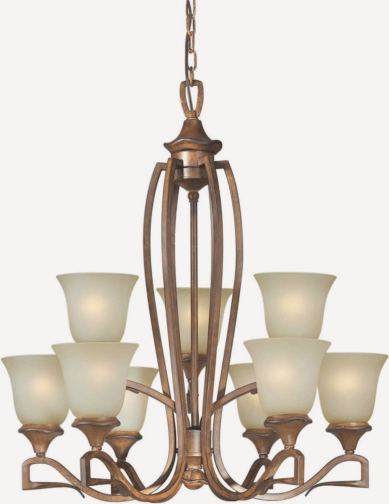 Forte Lighting-2283-09-41-Sutter - 9 Light Chandelier-31 Inches Tall and 28 Inches Wide   Rustic Sienna Finish with Umber Mist Glass