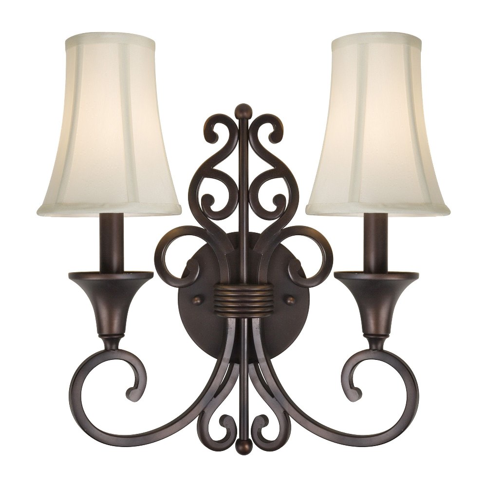 Forte Lighting-2327-02-32-Lester - 2 Light Wall Sconce-16 Inches Tall and 14.25 Inches Wide   Antique Bronze Finish with White Fabric Shade