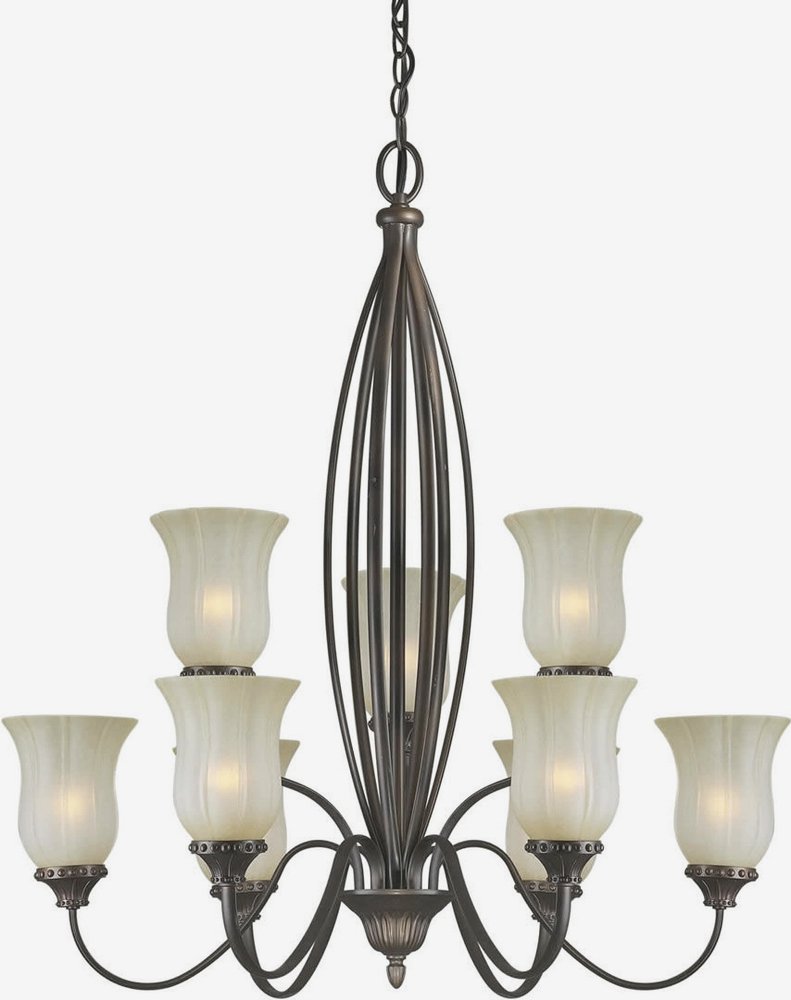 Forte Lighting-2333-09-32-Angelo - 9 Light Chandelier-35 Inches Tall and 32 Inches Wide   Antique Bronze Finish with Umber Mist Glass