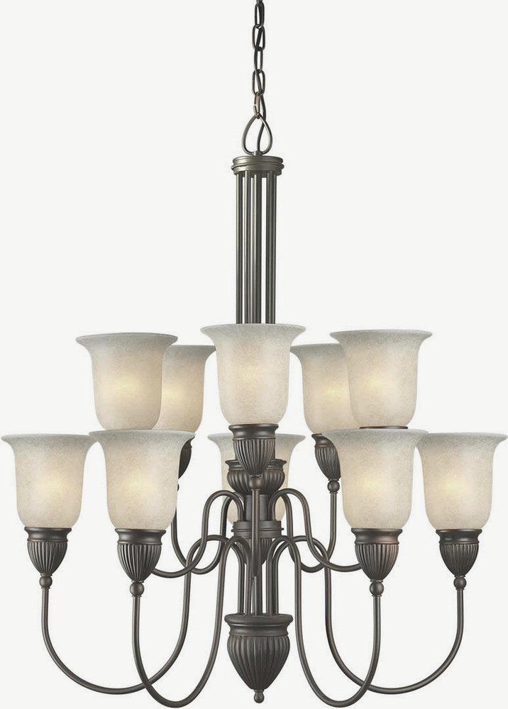 Forte Lighting-2352-10-32-Carmen - 10 Light Chandelier-35 Inches Tall and 31 Inches Wide   Antique Bronze Finish with Mica Flake Glass