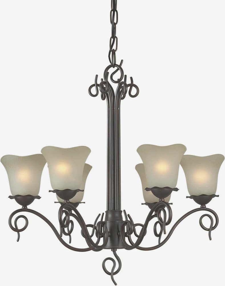 Forte Lighting-2363-06-32-Perry - 6 Light Chandelier-25 Inches Tall and 26 Inches Wide   Antique Bronze Finish with Shaded Umber Glass