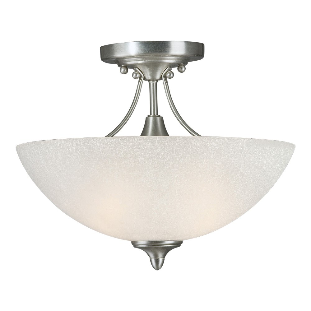 Forte Lighting-2378-02-55-Carson - 2 Light Semi-Flush Mount-11 Inches Tall and 13.5 Inches Wide   Brushed Nickel Finish with White Linen Glass