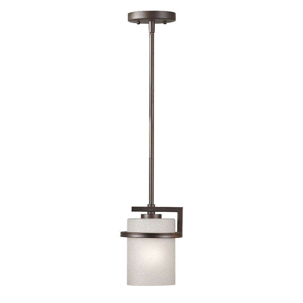 Forte Lighting-2405-01-32-Halo - 1 Light Mini Pendant-8 Inches Tall and 6.5 Inches Wide   Antique Bronze Finish with White Linen Glass