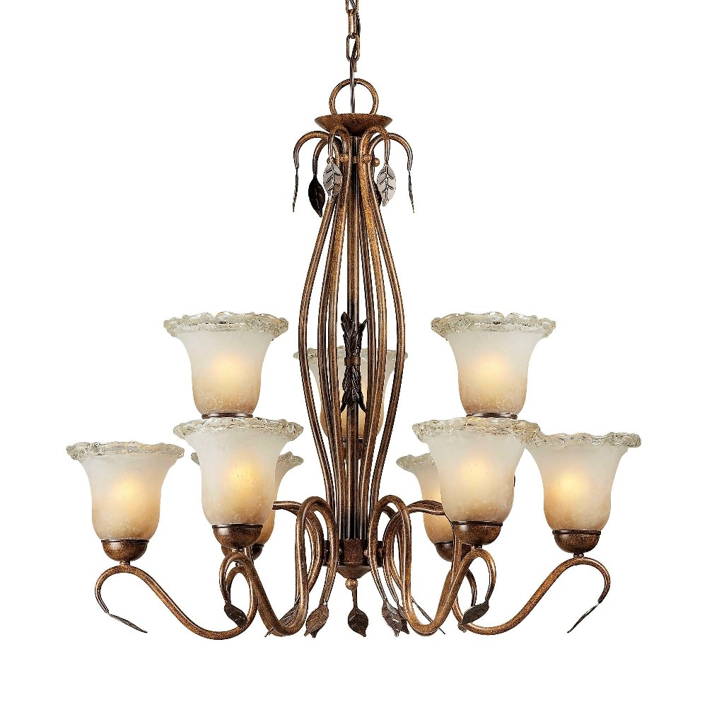 Forte Lighting-2420-09-41-Ashton - 9 Light Chandelier-30 Inches Tall and 30 Inches Wide   Rustic Sienna Finish with Umber Ice Glass