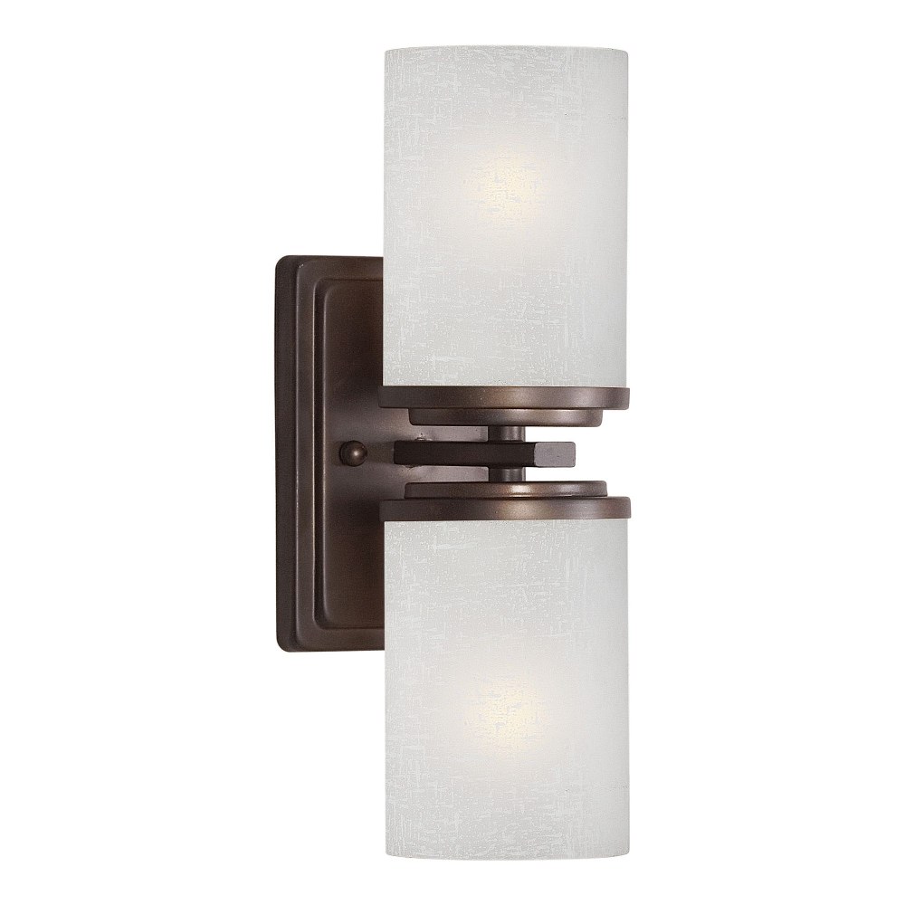 Forte Lighting-2424-02-32-Duo - 2 Light Wall Sconce-13 Inches Tall and 4.5 Inches Wide   Antique Bronze Finish with White Linen Glass