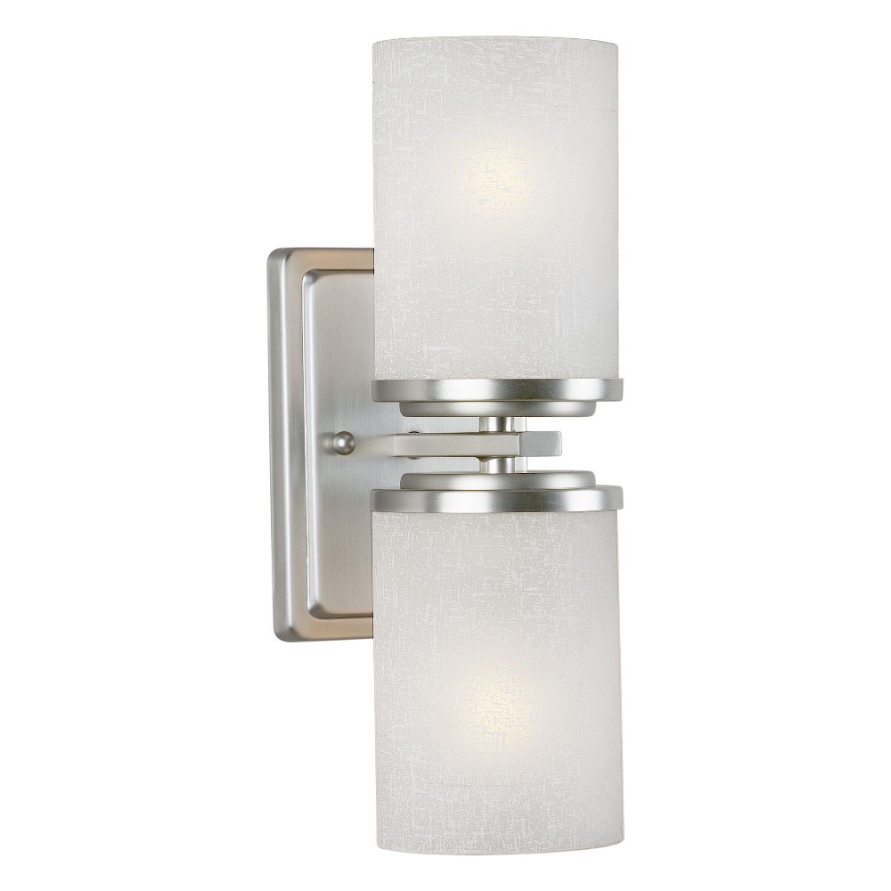 Forte Lighting-2424-02-55-Duo - 2 Light Wall Sconce-13 Inches Tall and 4.5 Inches Wide   Brushed Nickel Finish with White Linen Glass