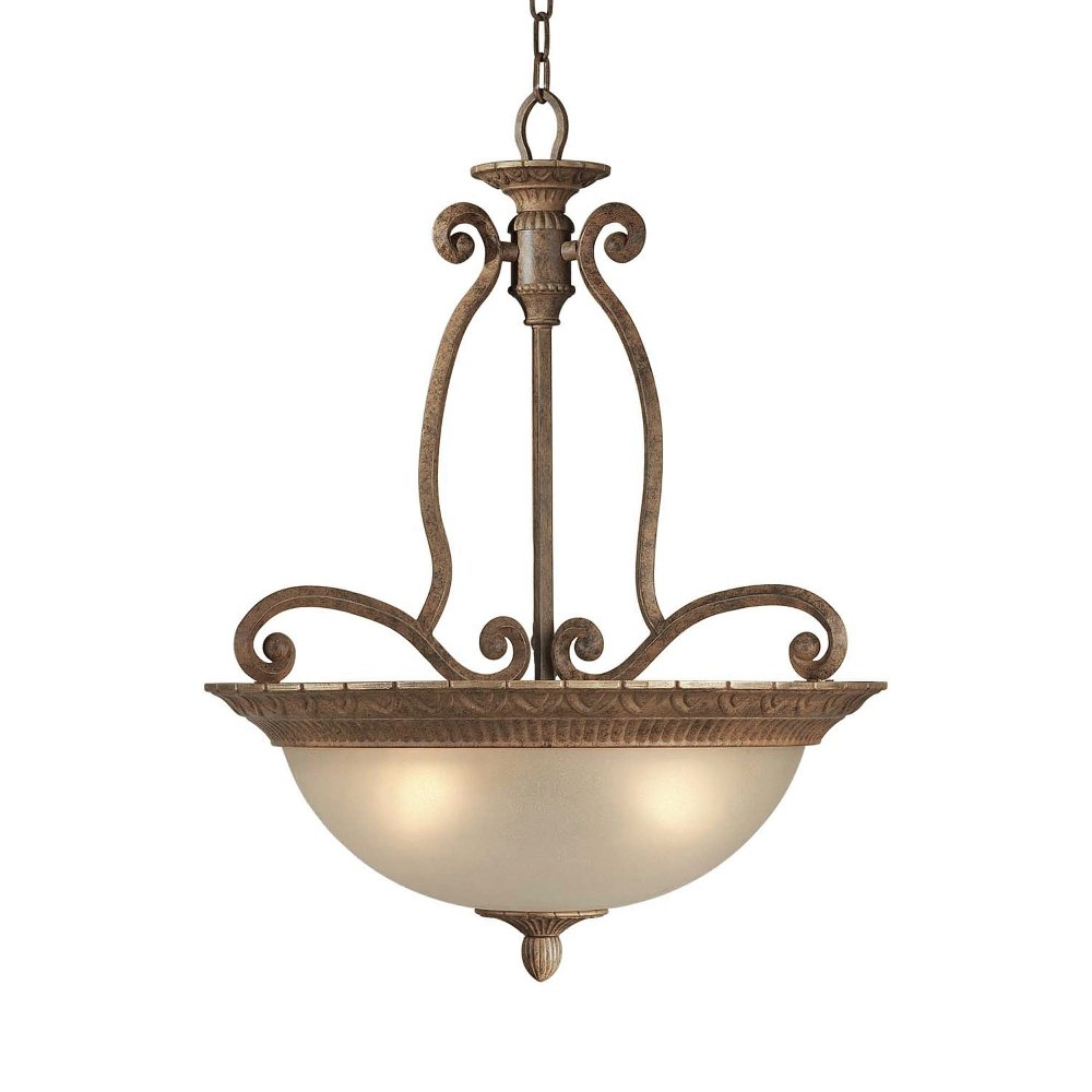 Forte Lighting-2433-04-17-Duo - 4 Light Bowl Pendant-29 Inches Tall and 22 Inches Wide   Chestnut Finish with Shaded Umber Glass