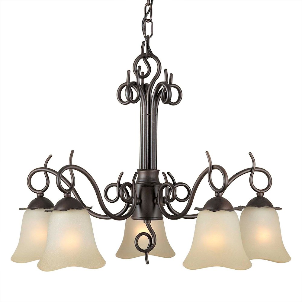 Forte Lighting-2463-05-32-Duo - 5 Light Chandelier-18.5 Inches Tall and 24 Inches Wide   Antique Bronze Finish with Shaded Umber Glass