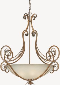 Forte Lighting-2477-06-41-Six Light Bowl Pendant   Rustic Sienna Finish Umber Glass