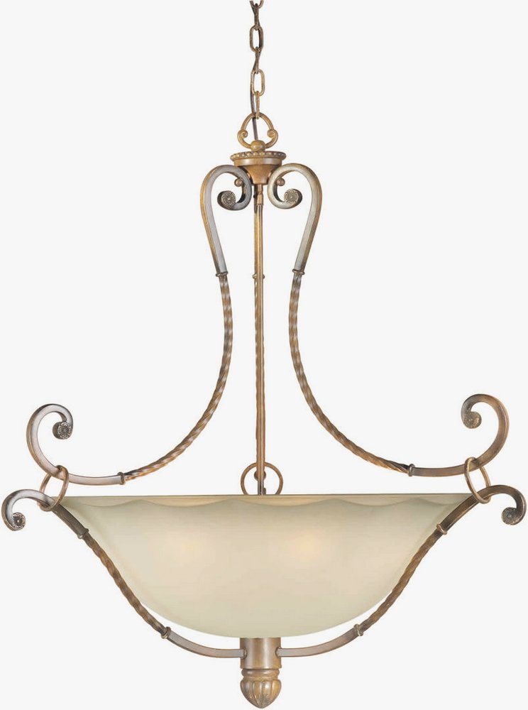 Forte Lighting-2494-06-41-Perry - 6 Light Bowl Pendant-34.5 Inches Tall and 29.5 Inches Wide   Rustic Sienna Finish with Shaded Umber Glass