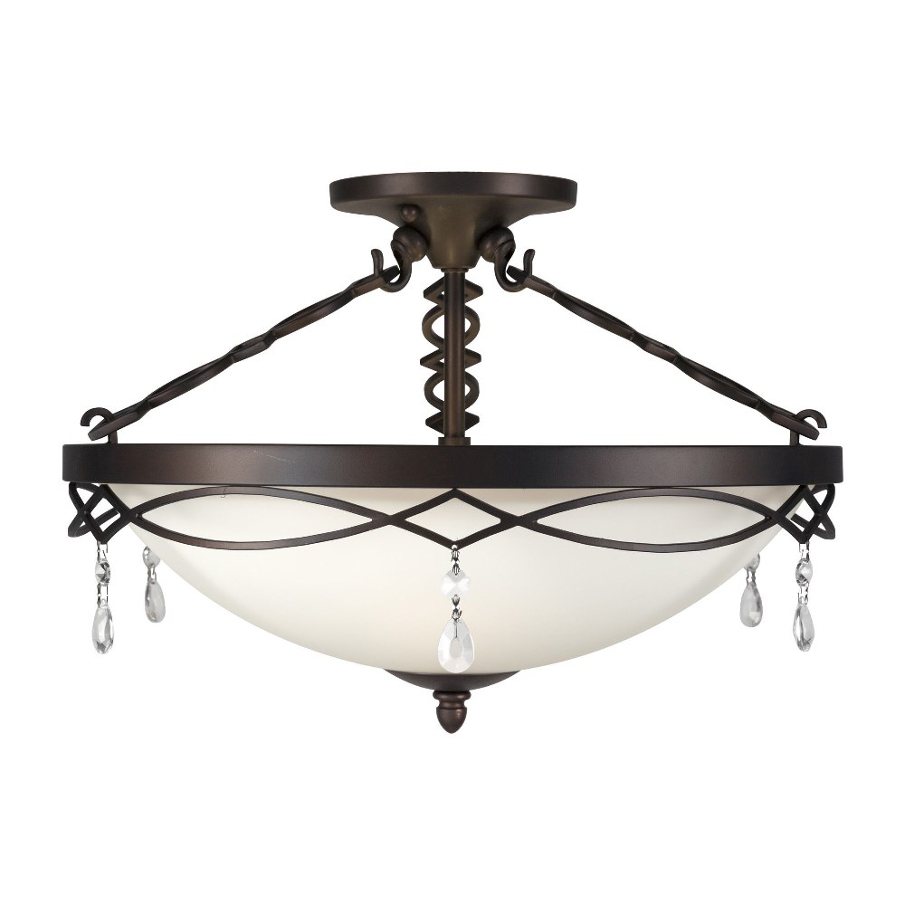 Forte Lighting-2496-03-32-Julie - 3 Light Semi-Flush Mount-12.5 Inches Tall and 17.5 Inches Wide   Antique Bronze Finish with White Glass