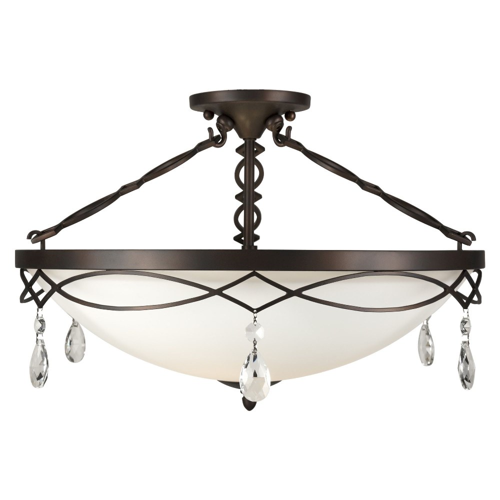 Forte Lighting-2498-04-32-Julie - 4 Light Semi-Flush Mount-14 Inches Tall and 21.5 Inches Wide   Antique Bronze Finish with White Glass