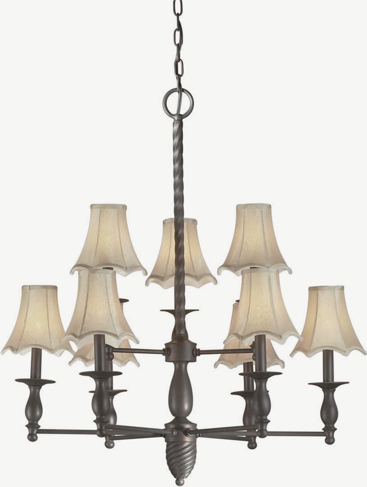 Forte Lighting-2521-09-32-Angelo - 9 Light Chandelier-33 Inches Tall and 30 Inches Wide   Antique Bronze Finish with White Fabric Shade