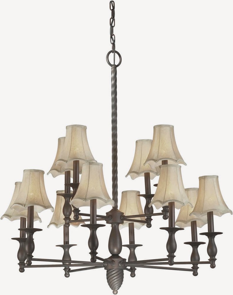 Forte Lighting-2521-12-32-Angelo - 12 Light Chandelier-36 Inches Tall and 34 Inches Wide   Antique Bronze Finish with White Fabric Shade