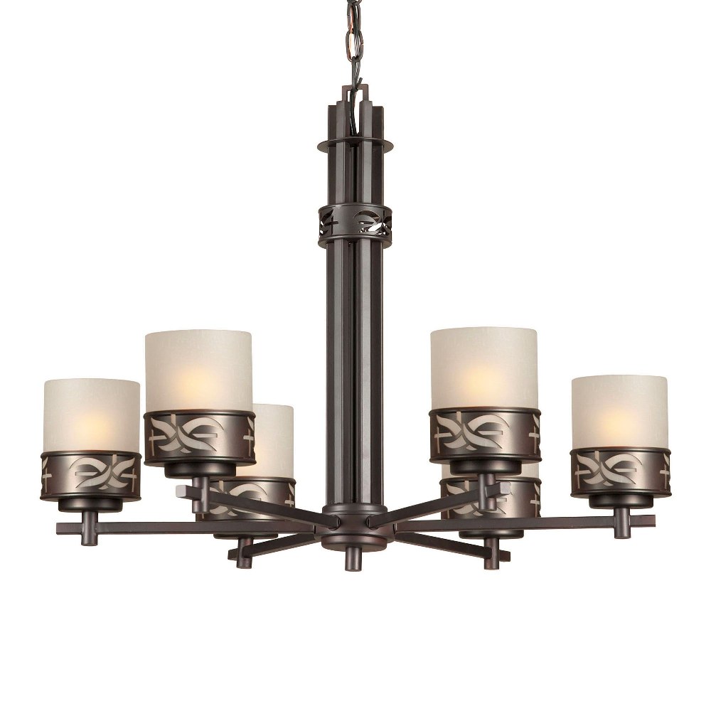 Forte Lighting-2534-06-32-Braeburn - 6 Light Chandelier-22.5 Inches Tall and 28 Inches Wide   Antique Bronze Finish with Umber Linen Glass