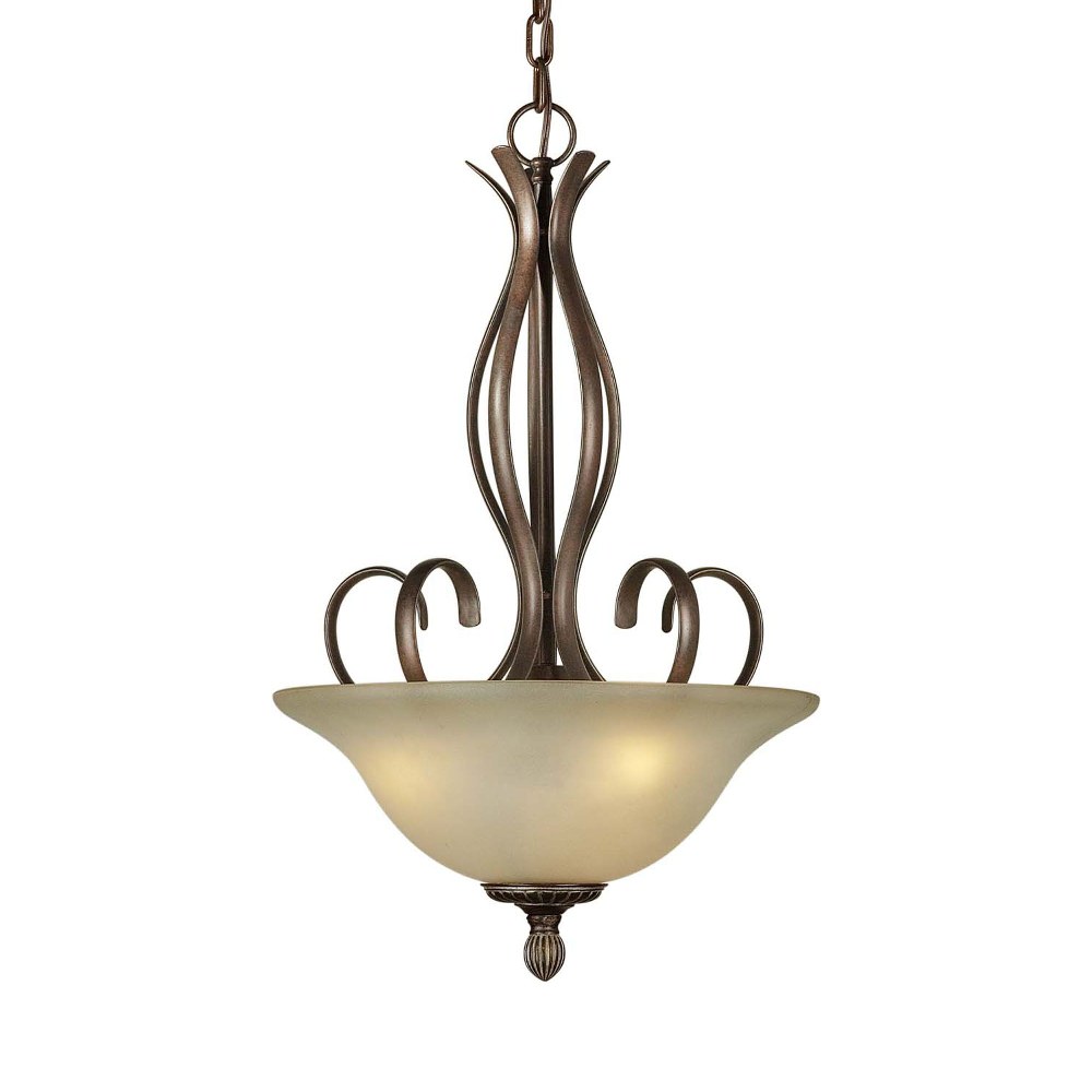 Forte Lighting-2536-03-27-Mac - 3 Light Bowl Pendant-25 Inches Tall and 16 Inches Wide   Black Cherry Finish with Shaded Umber Glass