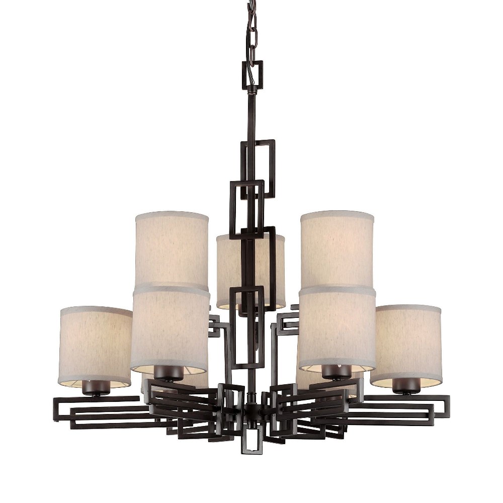 Forte Lighting-2550-09-32-Serrania - 9 Light Chandelier-28 Inches Tall and 28 Inches Wide   Antique Bronze Finish with White Fabric Shade