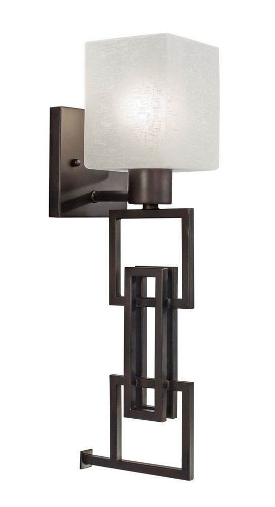Forte Lighting-2551-01-32-Quora - 1 Light Wall Sconce-17.75 Inches Tall and 4.5 Inches Wide   Antique Bronze Finish with White Linen Glass