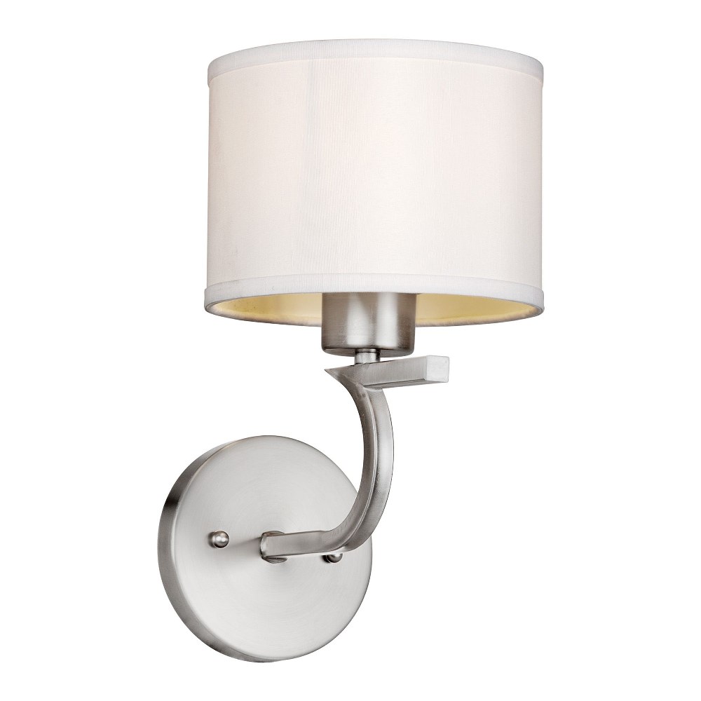 Forte Lighting-2562-01-55-Tom - 1 Light Wall Sconce-12 Inches Tall and 7 Inches Wide   Brushed Nickel Finish with White Fabric Shade