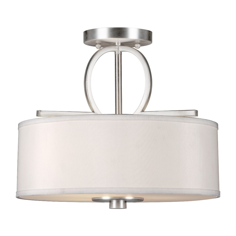 Forte Lighting-2562-03-55-Tom - 3 Light Semi-Flush Mount-12 Inches Tall and 14 Inches Wide   Brushed Nickel Finish with White Fabric Shade