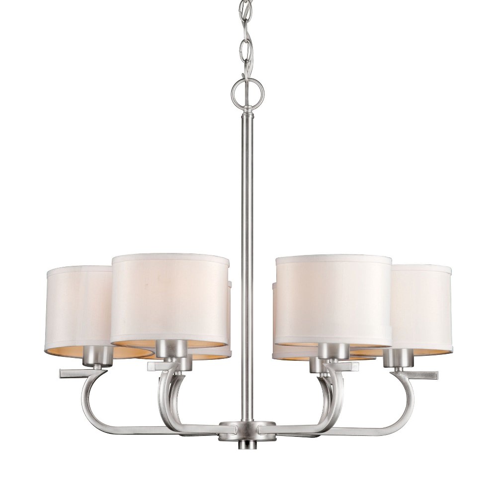 Forte Lighting-2562-06-55-Tom - 6 Light Chandelier-23.75 Inches Tall and 26 Inches Wide   Brushed Nickel Finish with White Fabric Shade