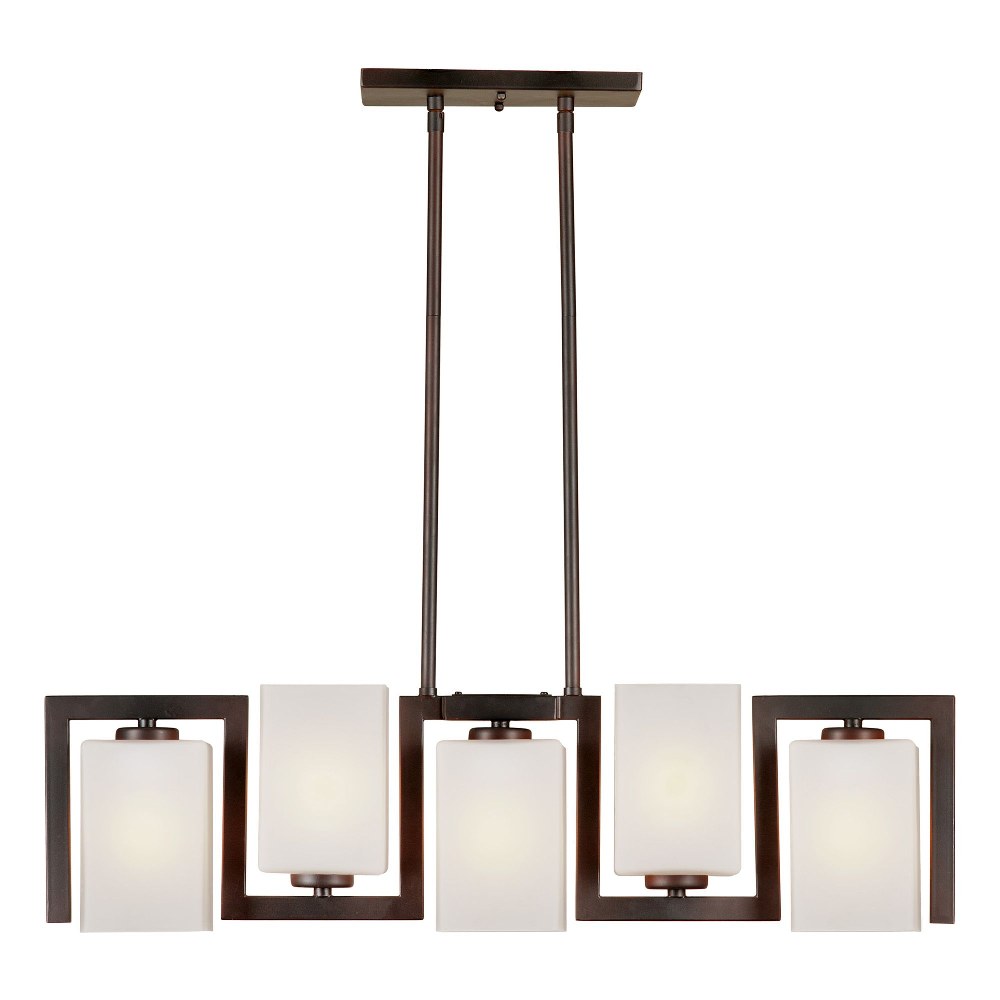 Forte Lighting-2569-05-32-Aria - 5 Light Island Pendant-8 Inches Tall and 4 Inches Wide   Antique Bronze Finish with Satin White Glass
