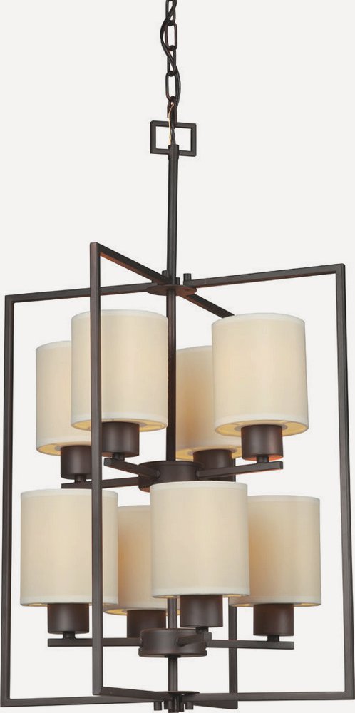 Forte Lighting-2570-08-32-Aria - 8 Light Foyer Pendant-28.75 Inches Tall and 18 Inches Wide Antique Bronze  Brushed Nickel Finish with White Fabric Shade