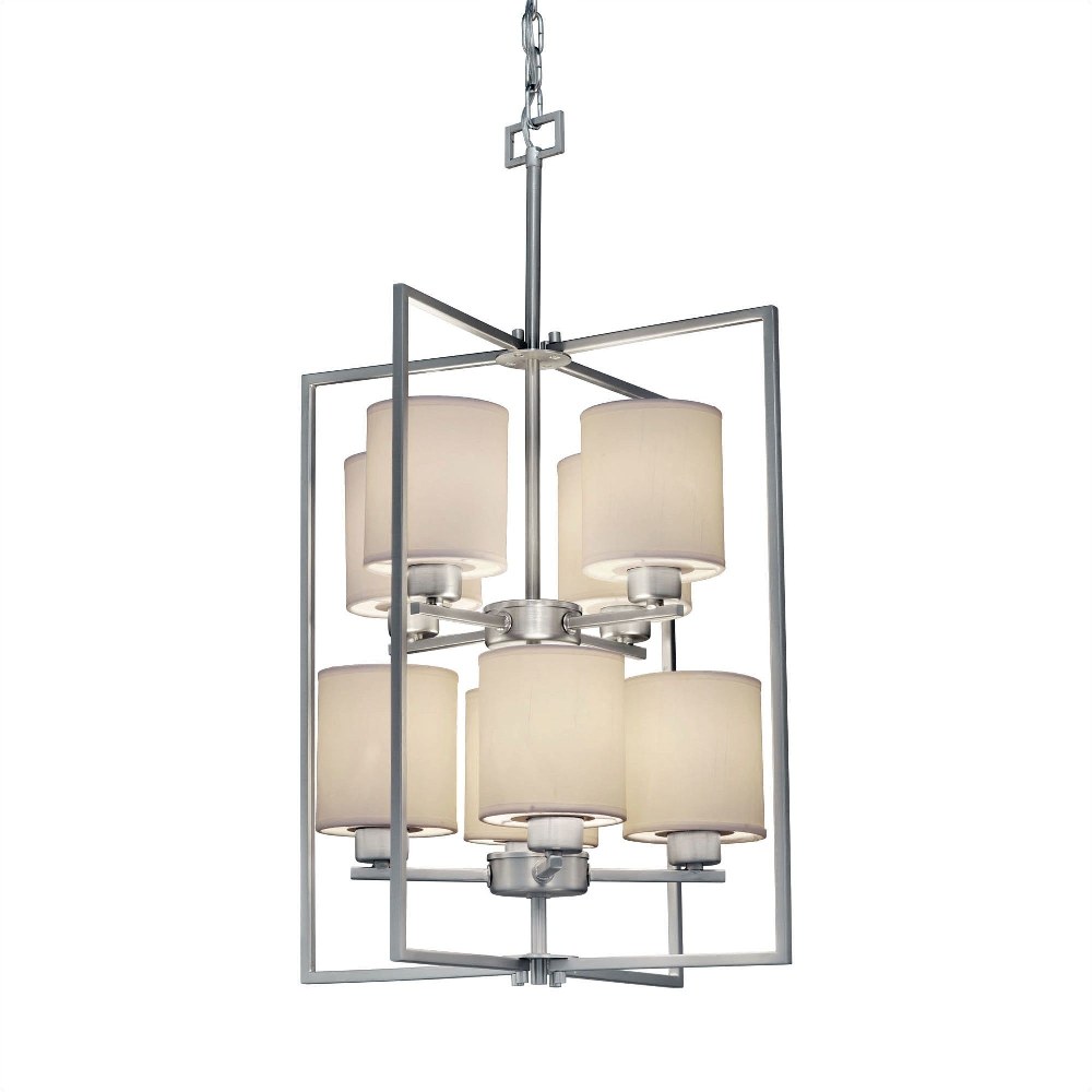 Forte Lighting-2570-08-55-Aria - 8 Light Foyer Pendant-28.75 Inches Tall and 18 Inches Wide   Brushed Nickel Finish with White Fabric Shade
